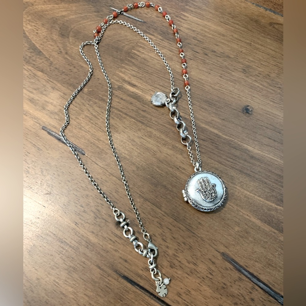 Lucky Brand silver-toned locket hamsa hand Necklace
